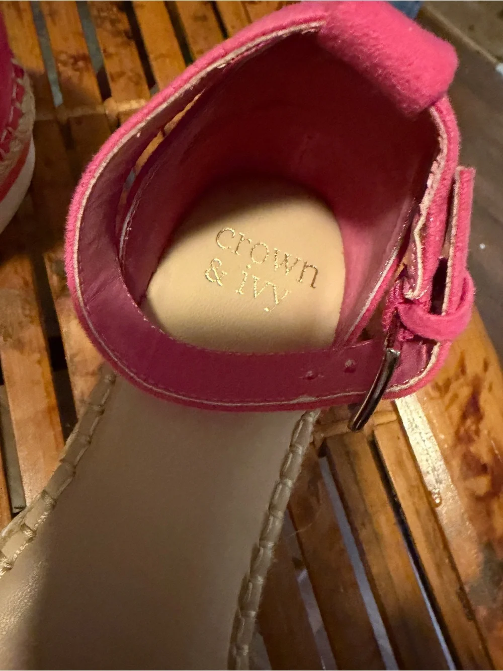 crown & ivy Hot Pink Suede Espadrille Ankle-Strap Flats